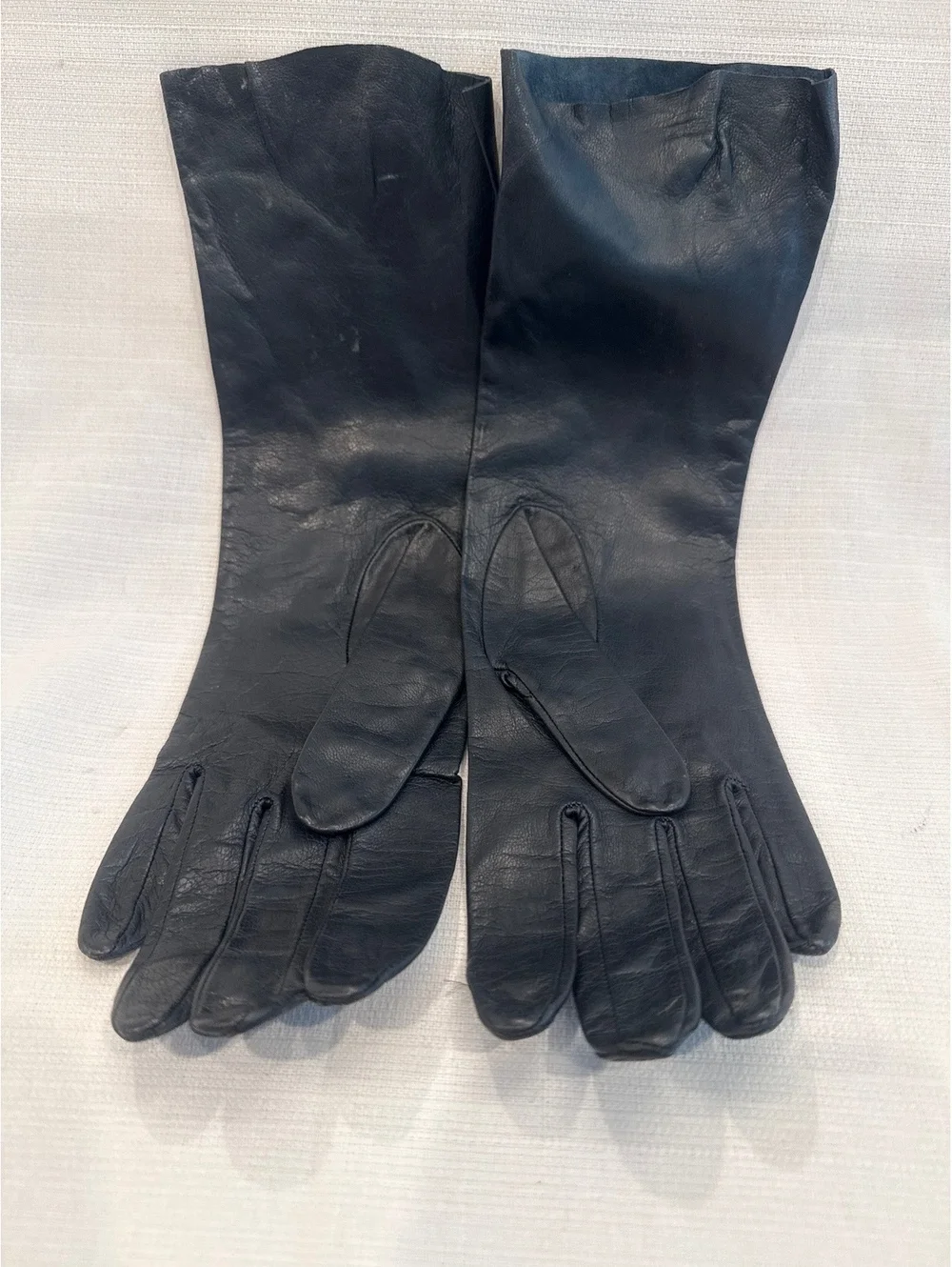 Vintage Long Black Leather driving Gloves size 6 1/2